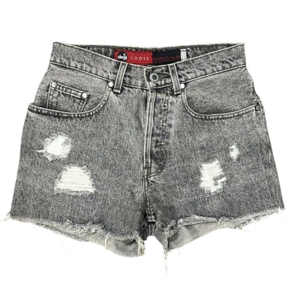 Vintage Levi's Silvertab Cut Off Jean Shorts Frayed Raw Hem Y2K Denim Sz 28 Gray